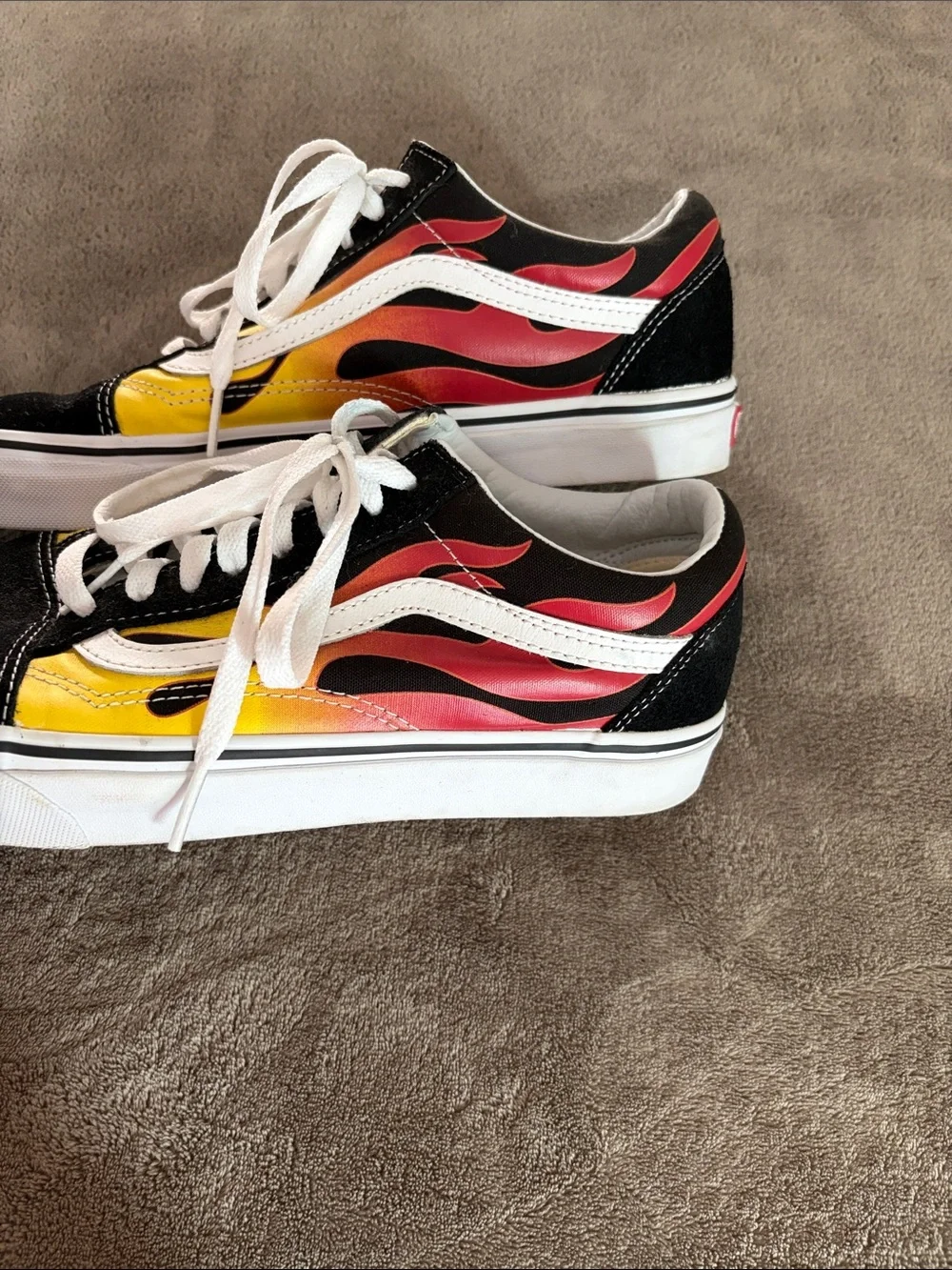 Vans Black Low-Top Sneakers with Yellow & Red Flame Detail! With box! 11